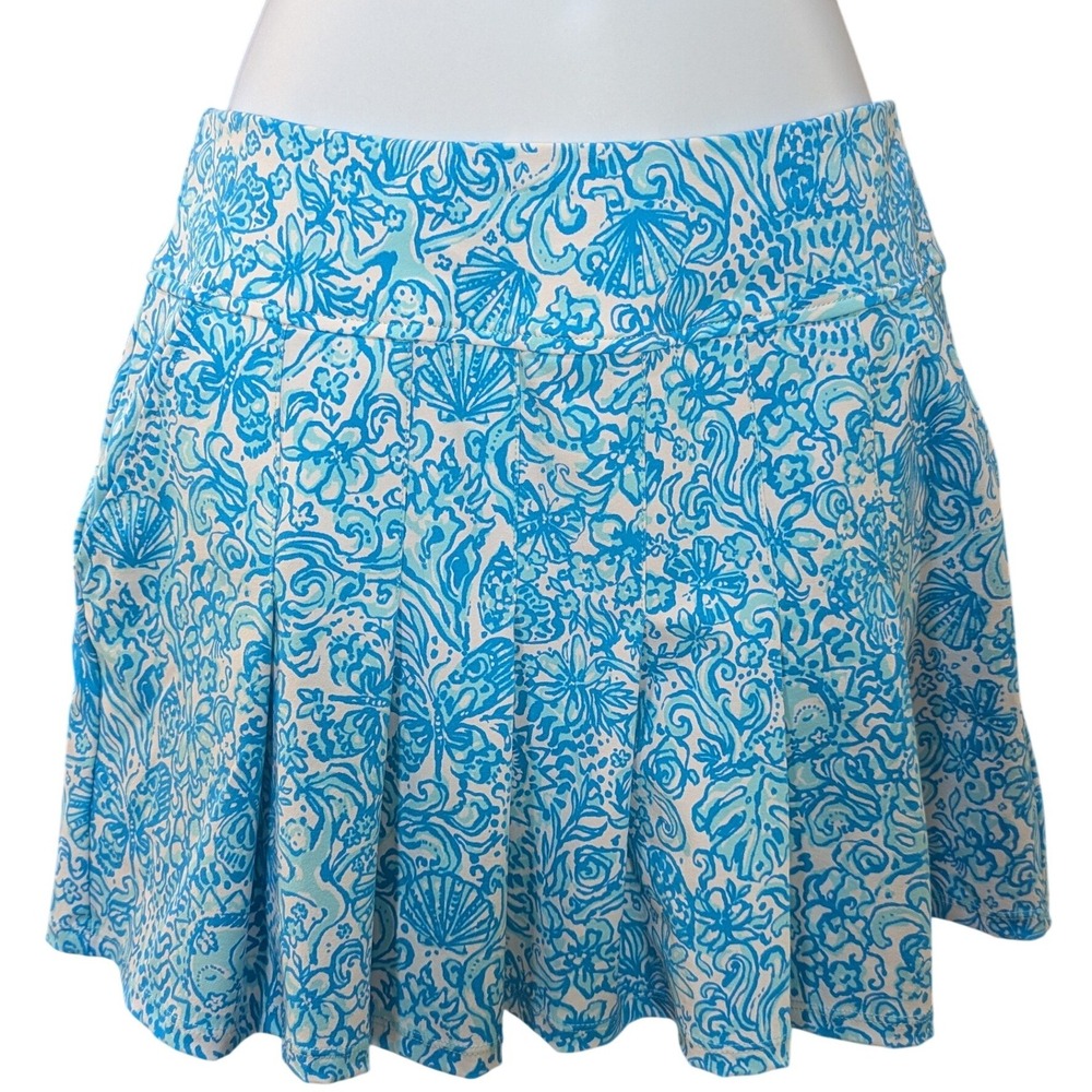 Lilly Pulitzer Luxletic Blue Floral Priska Pleated Golf Tennis Skort Size 00
